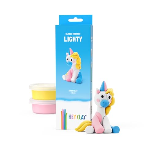 Hey Clay - Modelling Air-Dry Clay with Fun Interactive App - Lighty, Series Rainbow Unicorns, 3 cans - color: Lighty