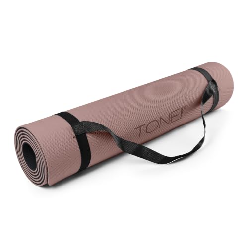 TONE Fitness Yoga Mat 1/4" Thick Non Slip Exercise & Pilates Mat for Home Workouts with Carrying Strap | Multiple Options - color: Black/Mocha, style: Pyramid Pattern