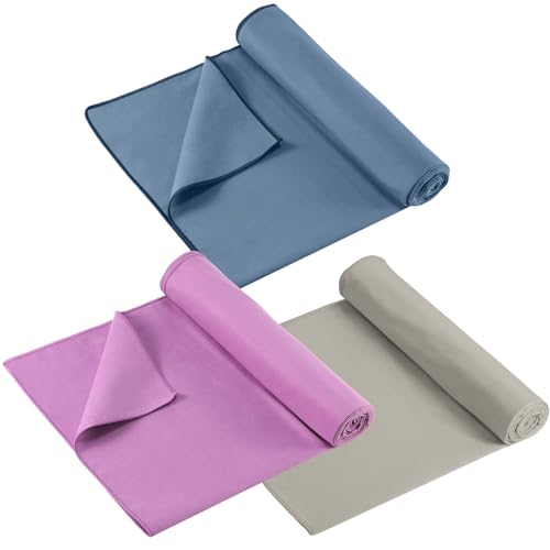 Breling 3 Pack 26"x73" Hot Yoga Mat Towel Pack Non-Slip Yoga Mat Gym Sweat Absorbent Microfiber Towel for Pilates Workout Women Men - color: Purple,gray,blue