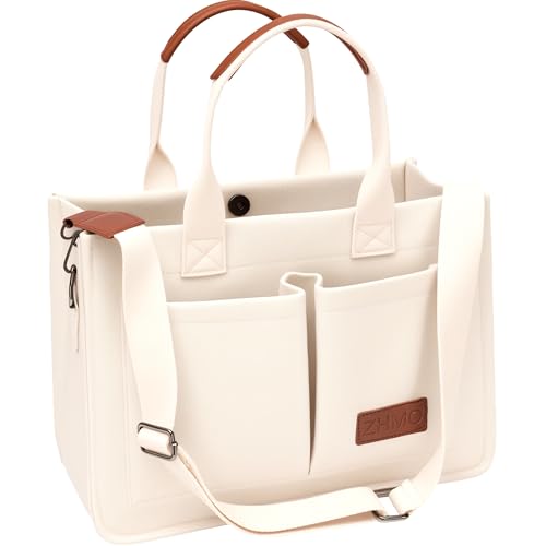 ZHMO Canvas Tote Bag for Women,Women's Bags Crossbody Bags Work Laptop Tote Bag Large Handbags Purse for Travel Nurse Teacher - color: Beige With Compartments