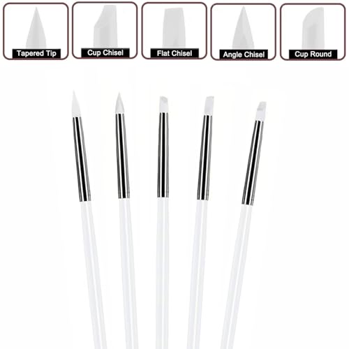 5Pcs Silicone Sculpting Tools for Polymer Clay, Nail Art & Craft DIY | Silicone Shaping Brushes for Clay Modeling, Ceramic, Fondant, Nail Art Design, Detailing and DIY Projects - color: White