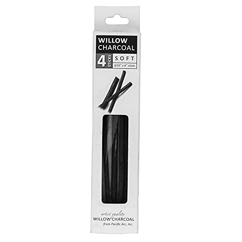 Pacific Arc Large Willow Charcoal Stick 4/Pkg, Soft, Black, Willow Charcoal for Sketching and Drawing - style: Willow Soft | 4 Sticks