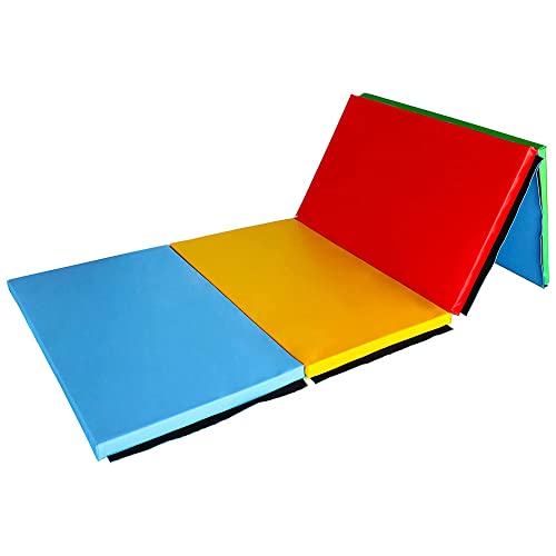 BalanceFrom 10x4 Feet 4-Panel Folding Gymnastics Mat – 2-Inch Thick Pad with Vinyl Surface and Carrying Handles for Tumbling, Yoga, Pilates, Home Workouts, and Martial Arts - color: Multi-Color