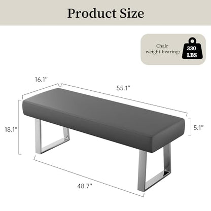 JIEXI 55" Upholstered Bedroom End Kitchen Bench with Sturdy Chrome Legs | PU Leather Padded Seat, Sturdy Thick Metal Legs, Space Efficient for Entryway Kitchen Dining Room Bedroom Window - color: Grey, size: 55 IN