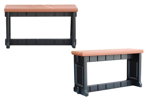 Bench, Redwood Top with Black Sides, 2 Pack - Proudly Made in The USA, Click and Lock Hardware-Free Assembly, Durable and Stylish Outdoor Seating - color: Redwood/Black, size: 2 Pack