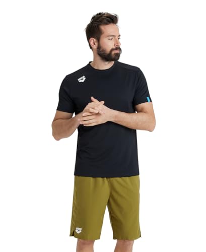 Arena Unisex Adult Team Solid Crew Neck T-Shirt Short Sleeve Quick Dry Athletic Lightweight Top - color: Black, size: Medium
