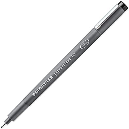 STAEDTLER 308 Pigment Liner Fineliner Pen - Ideal for Writing, Sketching, Technical Drawing, Marking Out - Black Ink - In Envelope Gift Packaging - 0.7mm Medium Nib Size - Pack of 3