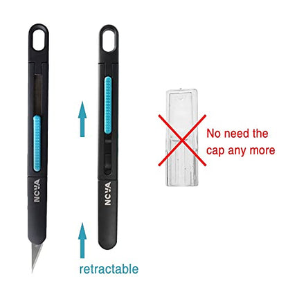 Nova Precision Craft & Hobby Knife, Premium Safety Cutter for Trimming, Vinyl Weeding and Art, Innovative Flat Design for a Better Use, Retractable #11 Fine Point Blade, Super Slim and Safe - color: Blue