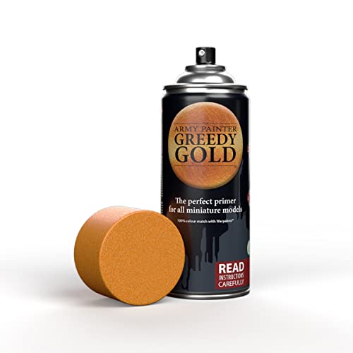 The Army Painter, Colour Primer Greedy Gold, 400 ml acrylic spray | Spray Paint Basecoat for Miniature Model Undercoat Priming, Plastic Wargames, DnD & Warhammer - color: Greedy Gold