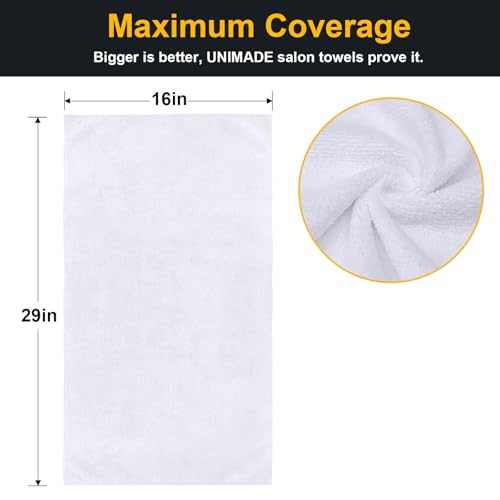 UNIMADE Salon Towels 24 Pack, Super Soft Microfiber Hand Towel | Highly Absorbent Hair-Drying Cloth for Gym, Bath, Spa Use and Home Beauty Care - White (16x29 inch) - color: White, size: 24PK