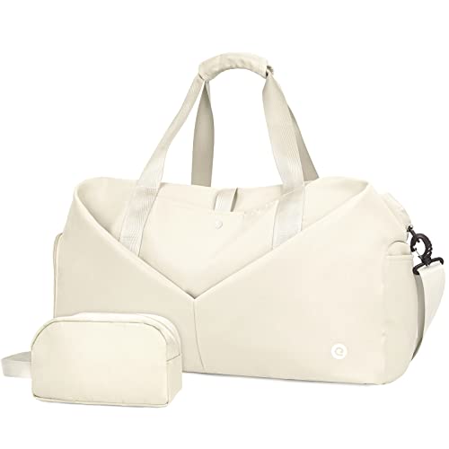 Ceneda 20" Gym Bag for Women with Wet Pocket & Shoe Compartment, Lightweight Duffel Waterproof Carry On Duffle for Travel, Yoga, Overnight (Ivory) - color: Ivory