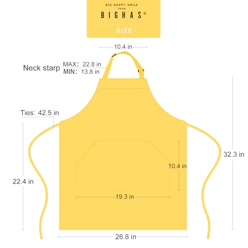 BIGHAS Adjustable Bib Apron with Long Ties for Women Men 18 Colors Chef Kitchen Cooking - color: Yellow