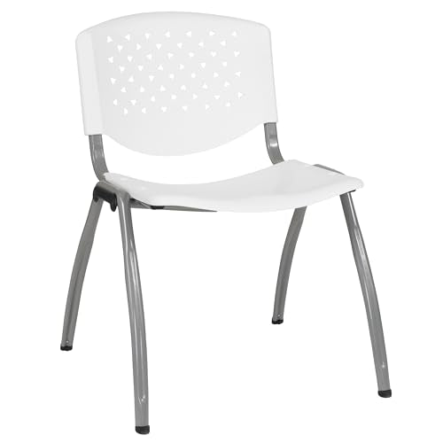 EMMA + OLIVER Home and Office White Plastic Stack Chair with Perforated | Powder Coated, 880 LBS. Weight Capacity - color: White