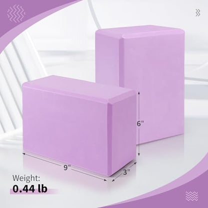 Yoga Blocks 2 Pack, 9"x6"x3" High-Density EVA Foam Yoga Block, Non-Slip Yoga Blocks for Yoga, Pilates Meditation, Stretching and Toning, Supportive, Latex-Free - color: Purple