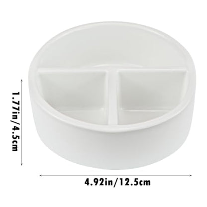Ceramic Brush Wash Bowl,Mixing Tray,3 Slot Palette,Porcelain Watercolor Painting Dish for Painting, White