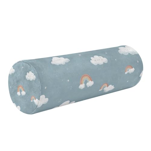 Clouds Stars Rainbows Blue Neck Roll Pillow Bolster Round Health Memory Foam Long Cervical Cylinder Pillows with Removable Washable Cover for Body Bed Legs Back Yoga - color: Clouds Stars Rainbows Blue