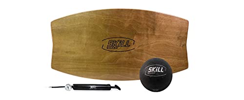 The Skill Board - Wooden Balance Board for Adults - Wobble Board for All Sports, Gym, Standing Desk, or Yard Games - Balance Trainer, Fitness Ball, Ball Pump, Grip Tape - color: Smooth, size: Mini