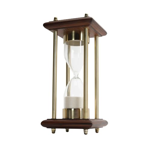 4 Minute Sand Timer Hourglass, 8" Wooden Brass Desk Decor