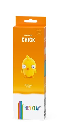 HEY CLAY Modelling Air-Dry Clay with Fun Interactive App - Non-Toxic, Non-Stick Modeling Clay Crafts Set for Kids Ages 3 to 8-3 cans (Farm Birds: Chick) - color: Chick