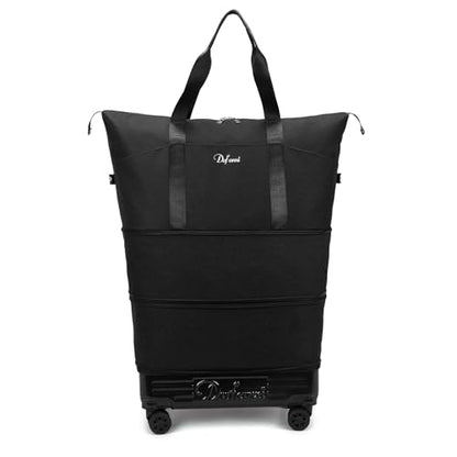 Expandable Rolling Travel Bag with Removable Wheels & Handle, Large Capacity Wheeled Duffle Tote, Foldable Carry On Luggage for Women, Lightweight Weekender Overnight Bag (Black) - color: Black
