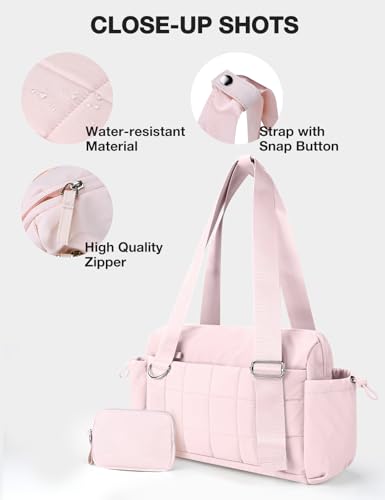 Mini Gym Bag for Women Puffy Bag, Small Gym Bag with Coin Wallet, Lightweight Gym Tote Bag for Fitness, Work, Travel, Daily Commute,Pink - color: Pink