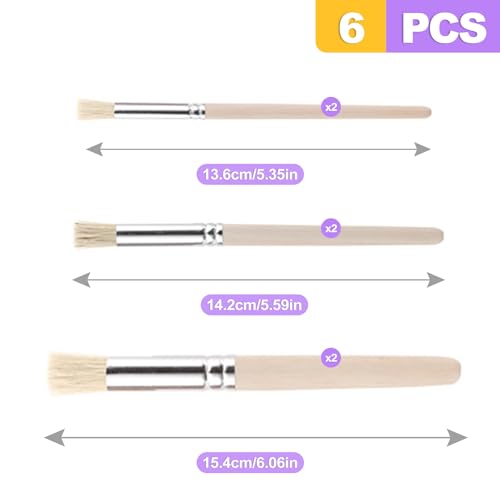 6 Pcs Stencil Brushes Set, Natural Bristle Dome Paint Brush for Wall Stenciling, Floor Stencils, DIY Craft, Acrylic Oil Watercolor Painting