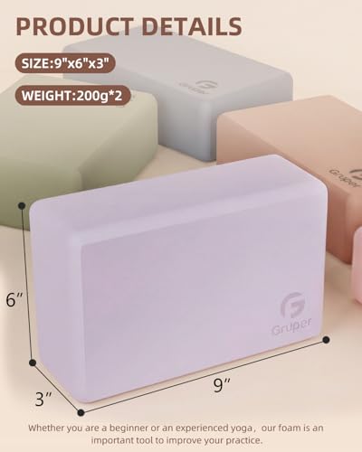 Gruper Yoga Blocks 2 Pack, 9"x6"x3" Exercise Blocks High-Density EVA Foam Blocks with Soft Non-Slip Surface, Lightweight Yoga Props for Yoga Pilates Meditation & Stretching - color: Lavender