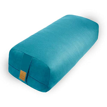 Yoga Bolster Pillow 26x10.5x5.5in Rectangular Meditation Cushion for Yoga Massage and Back Support, Breathable Cotton Fill, Zippered Organic Cotton Cover, Easy-Carry Handle, Machine Washable (Cyan Blue) - color: Cyan Blue