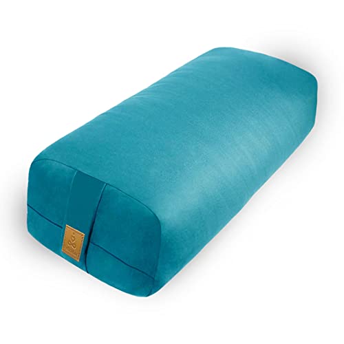 Yoga Bolster Pillow 26x10.5x5.5in Rectangular Meditation Cushion for Yoga Massage and Back Support, Breathable Cotton Fill, Zippered Organic Cotton Cover, Easy-Carry Handle, Machine Washable (Cyan Blue) - color: Cyan Blue