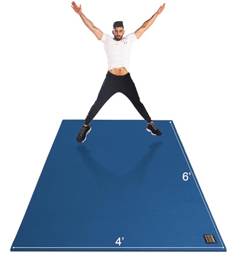 GXMMAT Large Exercise Mat 6'x4'/6'x5'/6'x6'(7mm) | High-Density Wide Workout Mats for Home Gym & Garage Flooring,Non-Slip Thick Cardio Mat for MMA,Weights,Fitness,Shoe-Friendly - color: Navy Blue, size: 6*4 FT