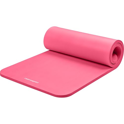 Retrospec Solana Yoga Mat 1" Thick w/Nylon Strap for Men & Women - Non Slip Exercise Mat for Home Yoga, Pilates, Stretching, Floor & Fitness Workouts - color: Pink Dahlia