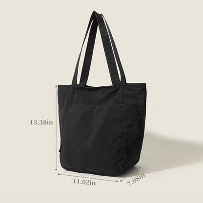 Barsine Tote Bag for Women Unisex Lightweight Nylon Totes Purses and Handbags Large Casual Shoulder Hobo for Travel Gym - color: Black