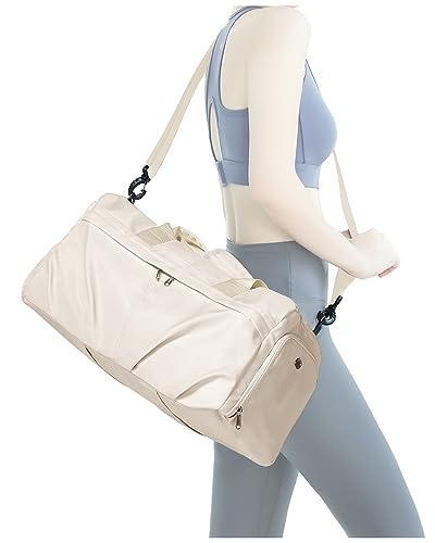 Gym Bag for Women with Shoe Compartment, Sport Travel Duffel Bag for Men - color: Beige