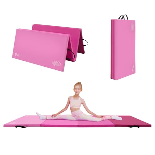 Kangaroo Hoppers Gymnastics Tumbling Mats Foldable Gym Tumble Mat for Kids - color: Gradient Pink, size: 4×8FT×1.5''