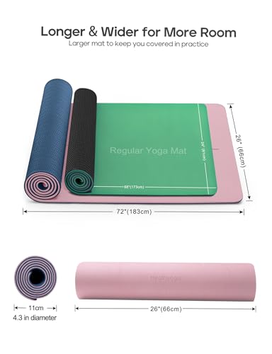 Heathyoga Yoga Mat Non Slip TPE Pilates Exercise Mats for Home Workout Gym Fitness Eco Friendly Thick Hot Yoga Mat with Strap Body Alignment,72"x 26" Thickness 1/4" - color: Pink