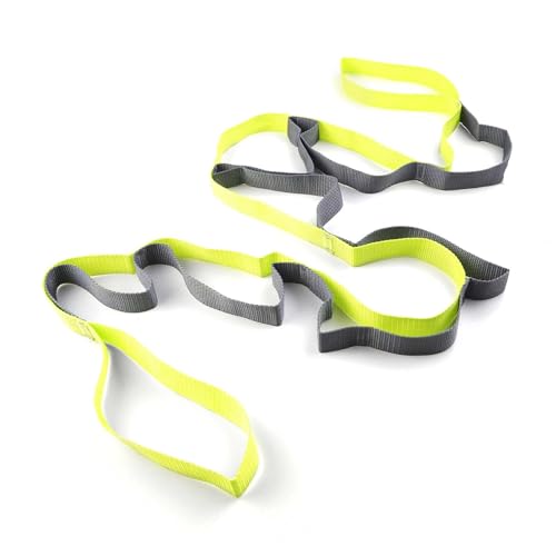 10 Loop Yoga Stretching Strap for Physical Therapy - Non-Elastic Exercise Band for Pilates, Yoga, Stretching for Women & Men - color: Green/Grey