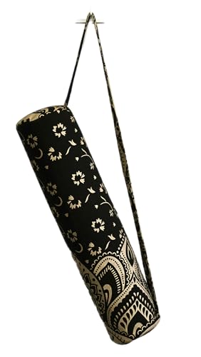 ICC Black Gold Mandala Full-Zip Exercise Yoga Mat Carry Bag Gym Beach Pilates Carrier Bags Hippie Mandala Indian Cotton Bag - style: Black Gold Flower Half