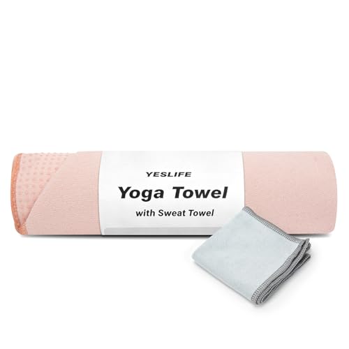 YESLIFE Non-Slip Yoga Towel, 72"x24", Pink | Microfiber yoga mat towel, grip dots, sweat absorbent, hot yoga Pilates workout, includes sweat towel, Pink - color: Pink