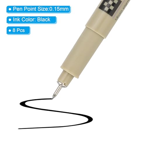 PATIKIL Micro Pen Fineliner Pens, 8Pcs 0.15mm Fine Point Drawing Pens Waterproof for Archival Artist Calligraphy Illustration Journaling Sketch, Black - size: 0.15mm