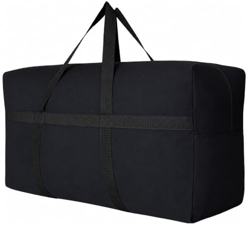 YiKitHom Extra Large Storage Canvas Duffle Bag for Travel, Black Oversized Giant Big Traveling Duffle Bag - color: Canvas Black, size: 130L - 35"l x 11.8"w x 19"h