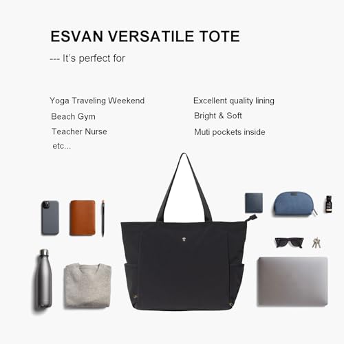 ESVAN Yoga Mat Bag Yoga Tote Carrier Shoulder Bag Carryall Tote for Office,Yoga,Pilates,Travel,Beach and Gym - color: Aa Black