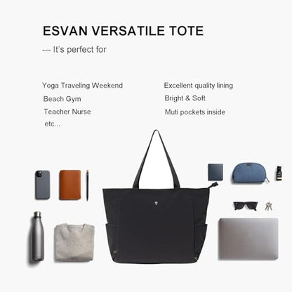 ESVAN Yoga Mat Bag Yoga Tote Carrier Shoulder Bag Carryall Tote for Office,Yoga,Pilates,Travel,Beach and Gym - color: Aa Black