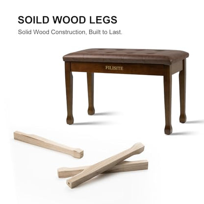 Duet Piano Bench with Storage, Wooden Piano Stool with Waterproof Padded Cushion, Bench Seat for Vanity, Living Room, Bedroom (Wood) - color: Duet-wood