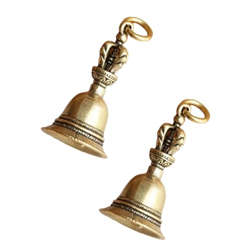 2Pcs Retro Copper Bell Wind Chimes,Demon Subduing Bell Creative Solid Brass Bell Handicraft Tibetan Bronze for Decoration Car Pendant Small Circle Hand Bells and Chimes (4.7cm*2.5cm