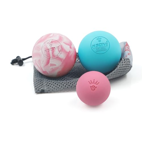 KSONE Lacrosse Massage Balls, Muscle Massage Roller Deep Tissue Balls Hard and Soft Massage Ball Set with Mini Ball and Mesh Bag. (Pink) - color: Pink