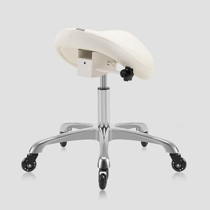 Premium Multifunctional Ergonomic Saddle Chair 507 INOA for Hygienic Clinic, Spa, Massage, and Dental Hygienist - Rolling Swivel Stool (Vanilla, Standard 507) - color: Vanilla
