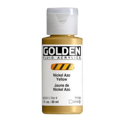 GOLDEN Fluid Acrylics, Nickel Azo Yellow, 1 fl. oz. Bottle, Professional Acrylic Paint, Transparent