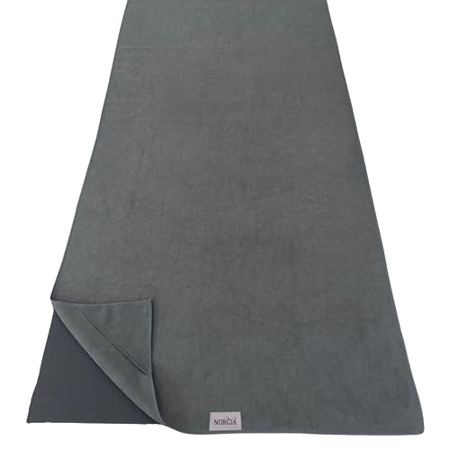 Non Slip Yoga Towel with Corner Pockets, Mat-Sized 24"x72", 100% Microfiber Sweat Absorbent, Perfect for Hot Yoga, Bikram, Pilates and More (Grey) - color: Grey