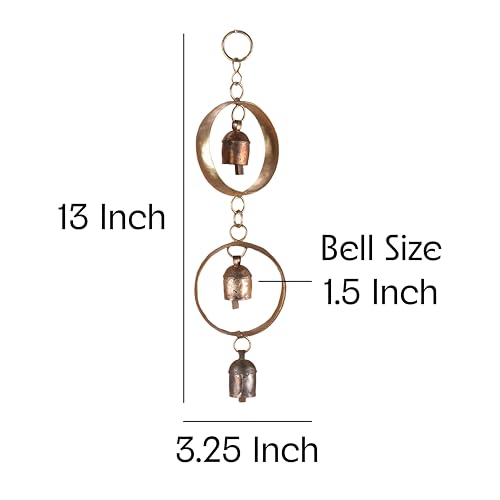 Wind Chimes for Outside Decor – Rustic Metal Yard Ornament with 3 Hanging Bells – Handmade Outdoor Porch or Entryway Accent – Indian Craft Deep Tone Garden Decoration Gift, 13 x 3.25 Inch - color: Circle Chime