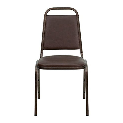 EMMA + OLIVER Brown Vinyl Trapezoidal Back Stacking Banquet Chair - color: Brown Vinyl/Copper Vein Frame